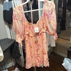 Free People Peach Floral Puff-Sleeve Tunic